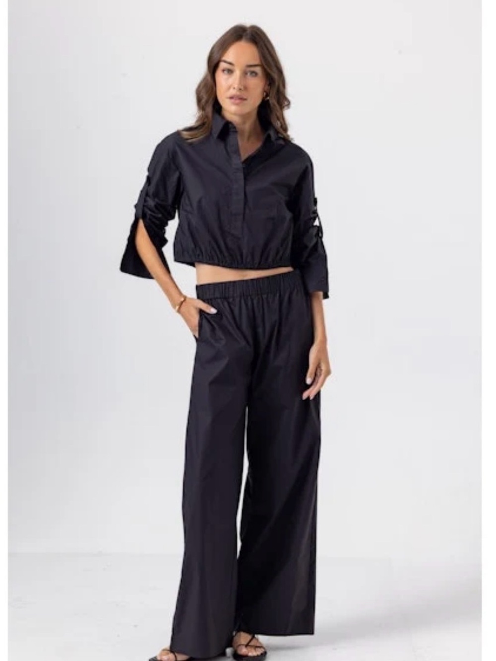Sundays Black Cropped Button-Up Blouse and Pants set